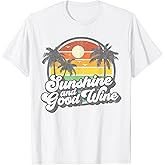 Sunshine and Good Wine Beach Retro 70s Vintage Vacation Gift T-Shirt