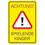 ISecur Warnschild „Vorsicht Spielende Kinder“ – 40x60 Cm, Aluminium, UV-beständig, Für Spielstraßen