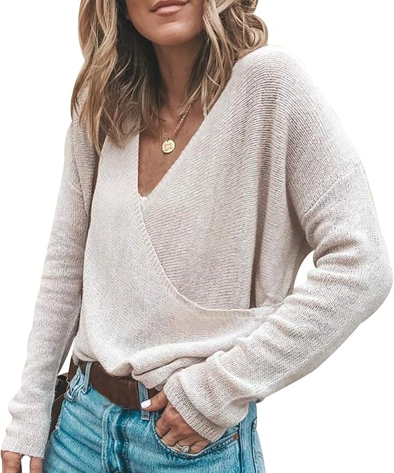 Oversized Cable Knit V Neck Jumper Women Wrap Jumpers for Women Ladies