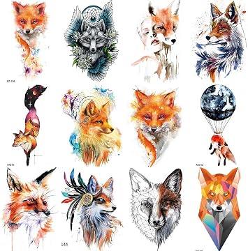 Coktak 12 Feuilles Petits Tatouages Temporaires De Renard