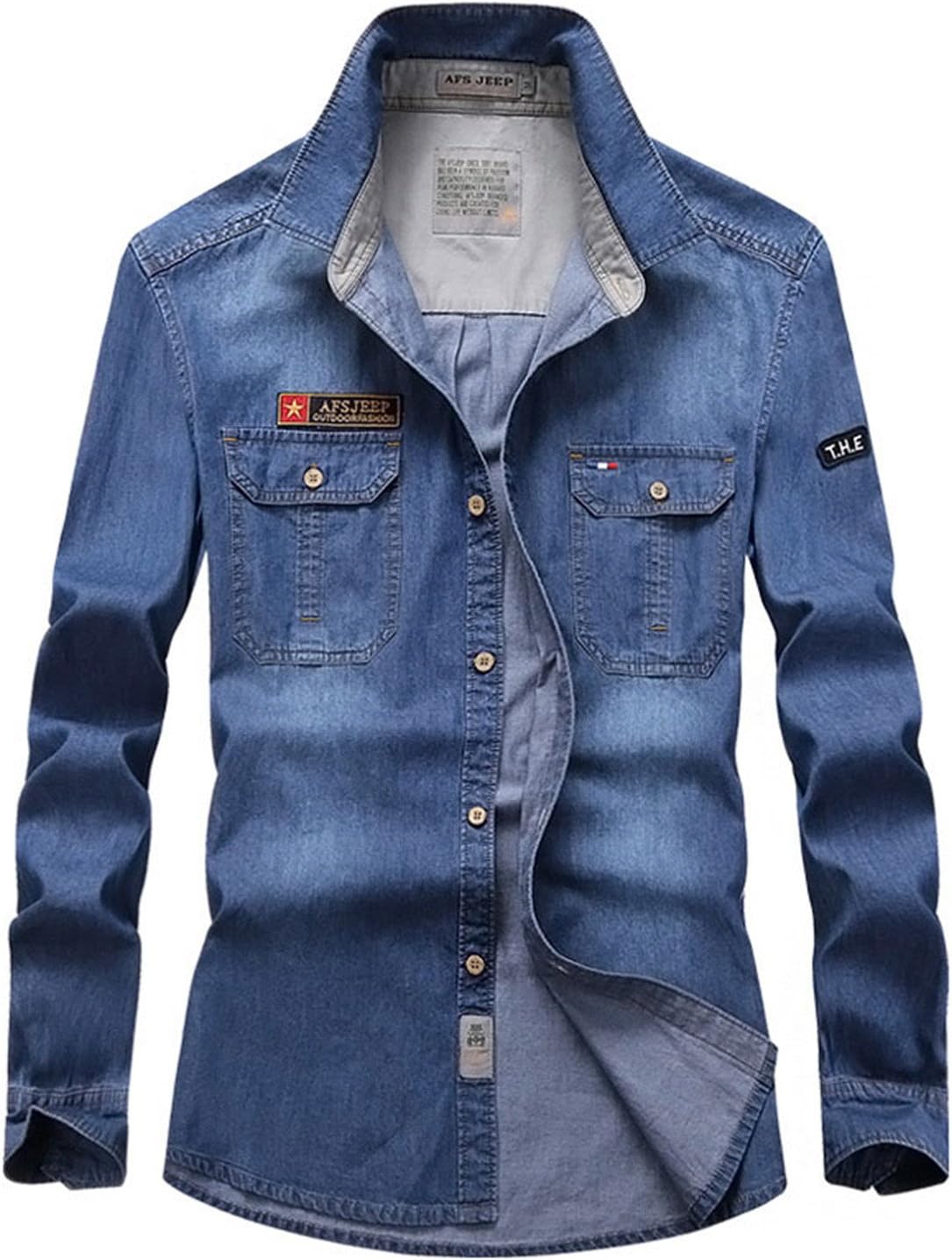 Shengdada Modern 2016 New Spring Autumn Blue Men'S Denim Cotton Dress Shirts New Hombre Asia Size Blouse Vestido Clothes Casual S~ 4Xl
