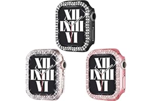 Fullife 3-Pack Compatible with Apple Watch Case 40mm Series 6 5 4 Rhinestone Bumper Bling Face Cover Sparkling Frame for iWatch SE2/SE Women Girls, (40mm, Black/Pink/Clear)