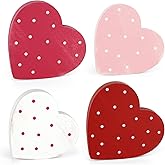 COCHIE Wooden Hearts Valentines Decorations Indoor, Wood Heart Blocks Tiered Tray Decor Set of 4, Red Pink White Valentine Decoration for Home Party Office Shelf Door (Polka Dots)
