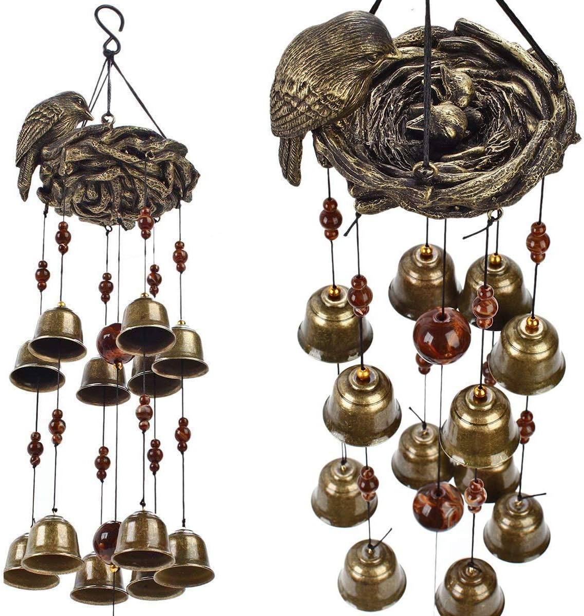 Gardenvy Bird Nest Wind Chime, Bird Bells Chimes with 12 Wind Bells for Glory Mother’s Love Gift, Garden Backyard Church Hanging Decor, Bronze : Garden & Outdoor