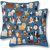 ZYNTIRAX Cute Dog and Puppy Set Throw Pillow Covers Colorful Dogs Pattern Pillow Cover 18x18 Inch Set of 2 Cartoon Dogs Pillowcase Square Cushion Cases for Home Couch Bed Sofa