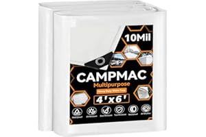 CAMPMAC White Heavy Dut Waterproof Tarp 4' x 6', 10 Mil Thick, High Durability, Rip and Tear Resistant with Metal Grommets Every 20 Inches