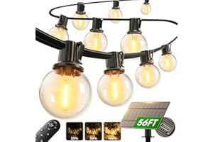 addlon 50FT Solar Lights Outdoor with Remote, 27 Shatterproof G40 Bulbs, Solar Powered & USB Charging Solar Outdoor Lights, D