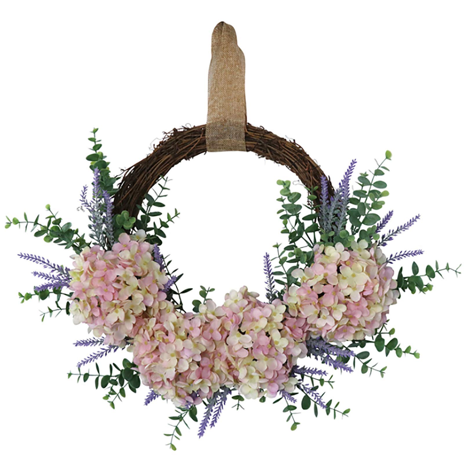 Redsa Artificial Floral Door Wreath Pink Hydrangea Wreath with Lavender Front Door Wreath for Wedding Window Wall Home Shop Decor, (Size:45cm)