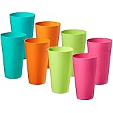 Boshangjia Plastic Cups Large Tumblers 35-ounce Reusable Drinking Glasses set of 8-Multicolor Unbreakable Drinkware, BPA-free, Microwave Safe