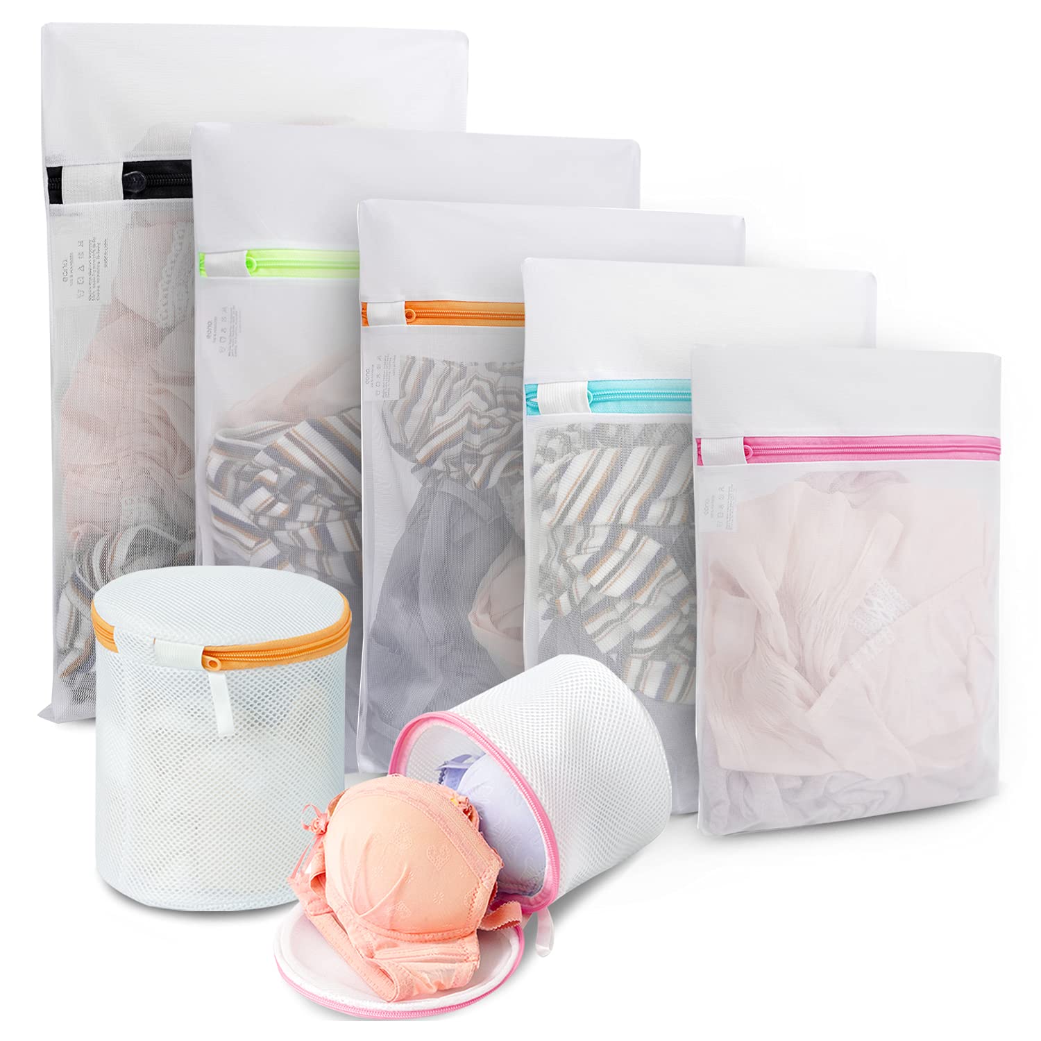 Eono Mesh Laundry Bags Reusable Washing Machine Bag for Delicate Blouse, Hosiery, Underwear, Bra, Shoes, Lingerie Baby Clothes, 7 Set (1XL+2L+2M+2Bra Bags)