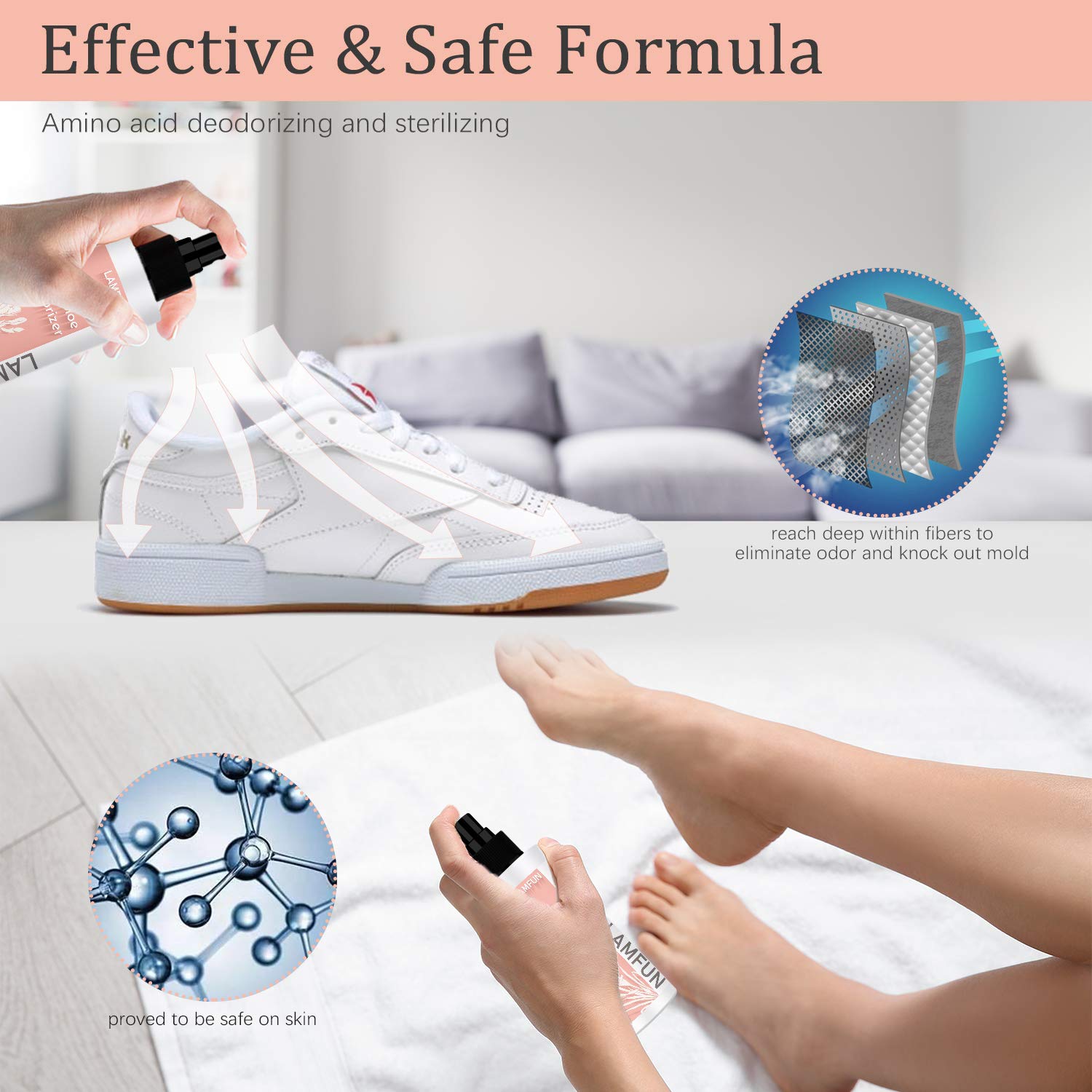 Shoe Deodorizer Spray, LamFun Foot Odor Eliminator, Fights Odor, Smell and Stink, For Feet and Shoes, Freesia Fragrance-150ml : Beauty