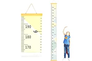 DOOLMIN Baby Height Growth Chart, Canvas Height Measuring Chart for Kids Child Toddler Boys Girls, 79" x 7.9" Hangable and Removable Waterproof Wood Ruler for Wall Room Nursery Décor (Yellow & Green)