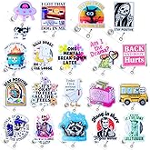 20PC Funny Badge Reels Bulk Pack Set Name ID Clip Holder Fun Cool Cute Meme Decor Dark Humor Sarcastic Skeleton Nurse Teacher Healthcare Medical Assistant Work Office Week Gifts Bulk Accessories