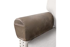 ANARACHON Leather Look Couch Arm Covers Set of 2 Armrest Covers for Sofa Chair Arm Protectors Stretch Armchair Slipcovers with Pockets Washable Spandex Fabric (Medium, Light Brown)