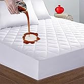 Quilted Fitted Twin Mattress Pad Cover, Waterproof Mattress Protector, Deep Pocket Elastic Fits Up to 18'', Breathable Soft A