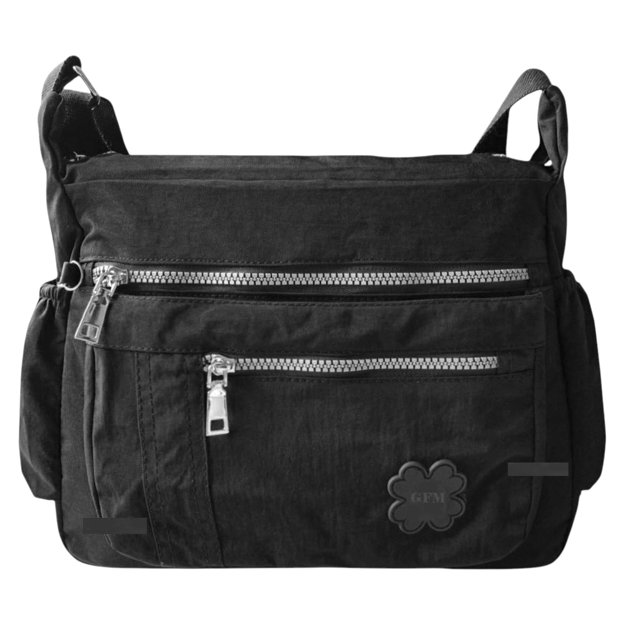 GFM® Women's Nylon Crossbody Bag for Women – Lightweight Waterproof Across Crossover Over Shoulder Cross body Medium Holiday Travel Bag Multiple Zip Pockets - S1-Black - (JY)(NCB-1503-KL) — image 1