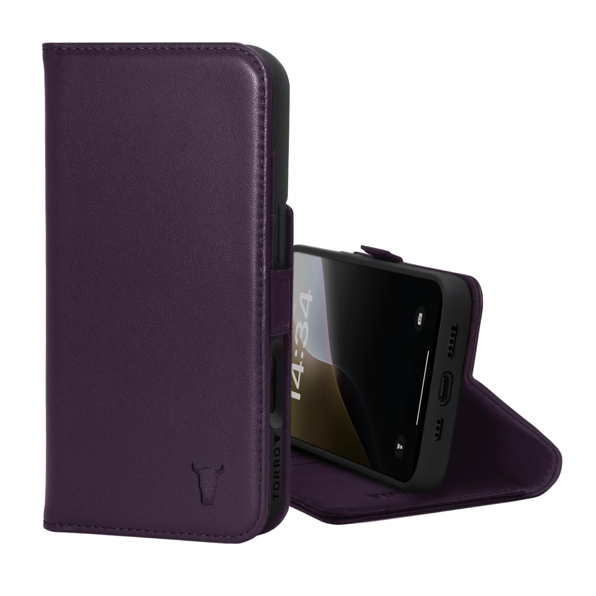 TORRO Leather Case Compatible with iPhone 16 Pro – Premium Leather Wallet Case with Kickstand and Card Slots (Compatible with Official MagSafe Chargers) - Purple — image 1