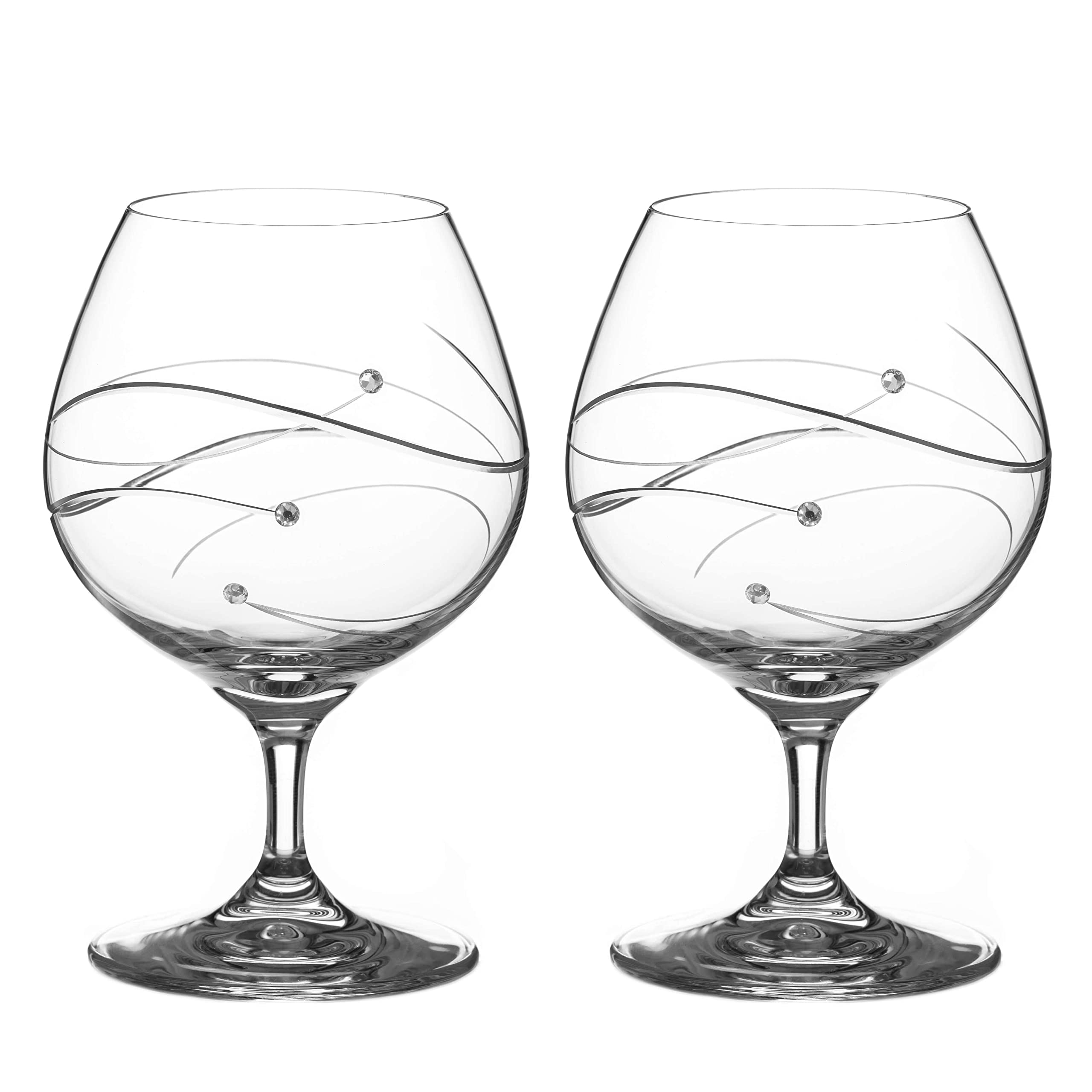 DIAMANTE Swarovski Brandy Cognac Liqueur Glasses Pair - 'Spiral' Hand Cut Design Embellished with Swarovski Crystals