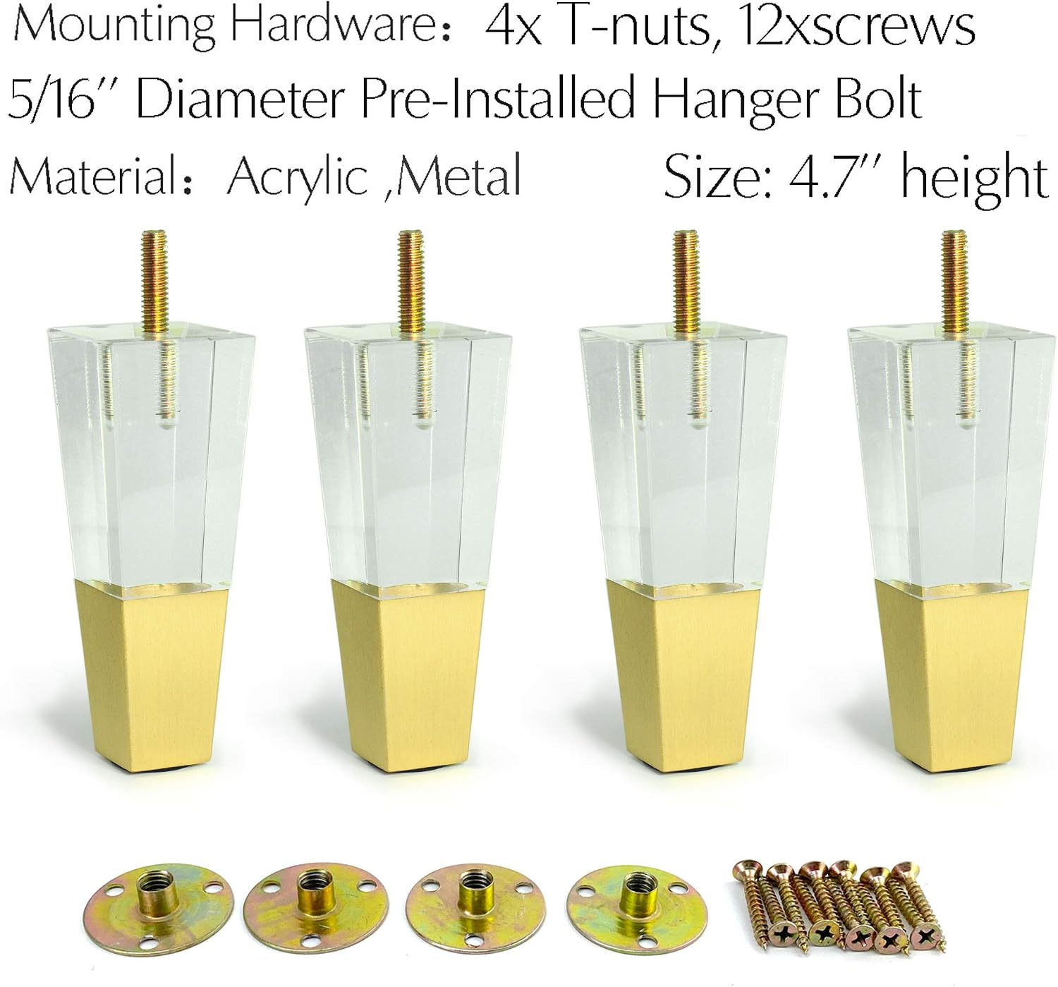 Acrylic Furniture Legs Replacement Sofa Feet Cabinet Modern Clear Decor DIY Legs Square Style Set of 4 (4.7inch Square) - Image 4