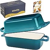 Articasting Cast Iron Loaf Pan With Lid, Enameled Bread Loaf Pan For Homemade Bread Sourdough, 2 In 1 Loaf Pans For Baking Bread 9x5, Even Heating Bread Dutch Oven, Teal
