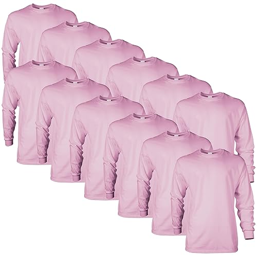 Gildan Ultra Cotton Long Sleeve T-Shirt, Style G2400, Multipack, Light Pink (12-Pack), Small