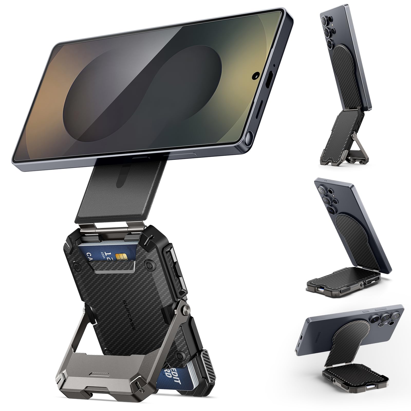 SUPCASE for MagSafe Wallet, Magnetic Wallet for Men, [5-Card Holder] [Adjustable Stand] [RFID Blocking] Phone Card Holder Tripod for Samsung Galaxy S26/S25, Google Pixel 10 and iPhone 17/16/15, Carbon