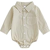 Douhoow Baby Plaid Romper Boys Girls Button Down Bodysuit Long Sleeve Lapel Neck Tops Fall Winter Festival Clothes