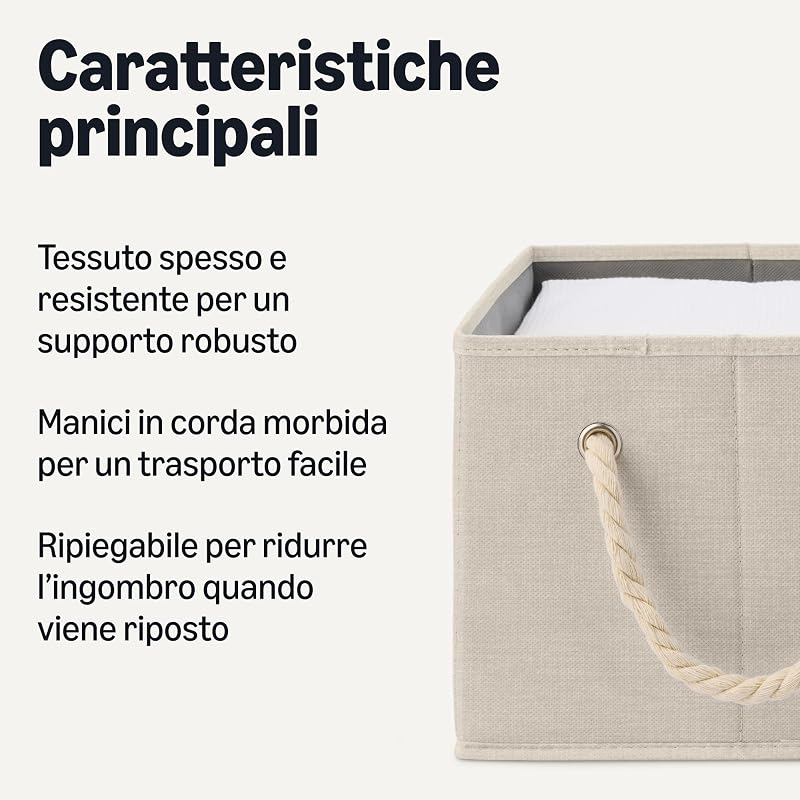 Contenitori pieghevoli con manici in corda, colore: lino grezzo, grandi, confezione da 3 — foto 2 di 5