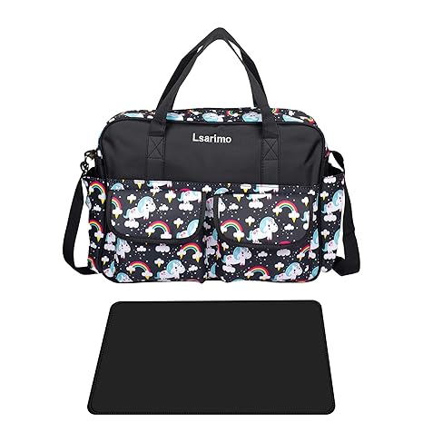 LSARIMO Baby Diaper Bag with Water Proof Material for Kids, Toddlers, with Diaper Changing mat. (Black)