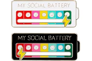 HPGOXKD 2PCS Social Battery Pin,My Social Battery Slider Pin,Funny Interactive Brooch Enamel Pins,Cute Mood Pins 7 Days a Week for Backpacks Clothing Hat Bags Scarves（White,Black)