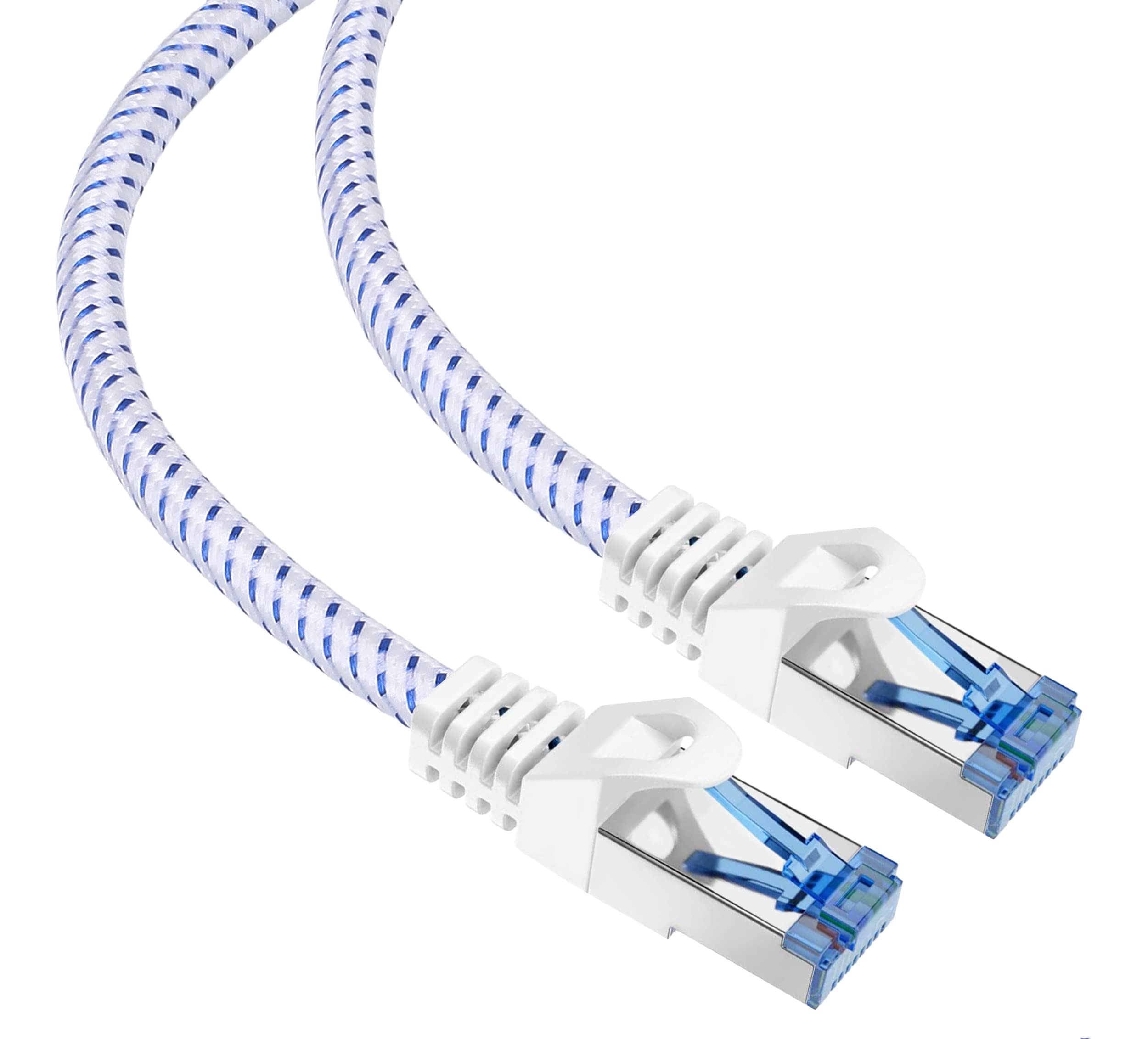mumbi LAN Cable 7.5 m CAT 8 Network Cable Nylon Shielded S-FTP CAT8 Ethernet Cable Patch Cable Nylon Cable 2000MHz 40Gbit 750 cm White