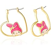 Sanrio Hello Kitty and Friends Earring Collection – Yellow Flash-Plated Heart Hoop and Crystal Earrings Featuring My Melody, Kuromi, and Hello Kitty, Officially Licensed