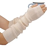 F Flammi Cashmere Blended Arm Warmer for Women Winter Fingerless Gloves Knit Mitten Gloves Wrist Warmer with Thumb Hole