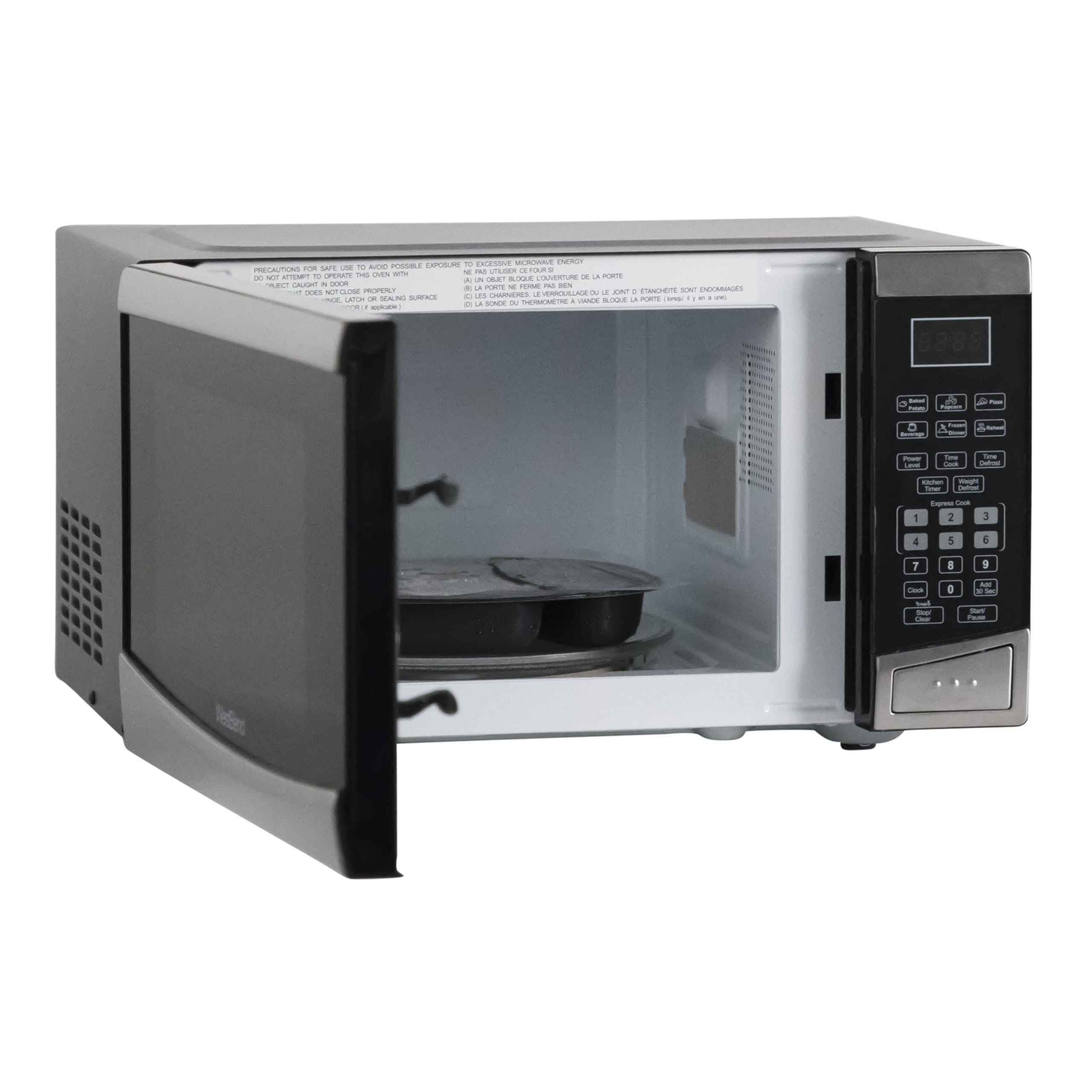 West Bend WBMW92S Microwave Oven 900-Watts Compact with 10 Power Levels and 6 Pre Cooking Settings, Speed Defrost, Electronic Control Panel and Glass Turntable, 0.9-Cu.Ft, Stainless Steel