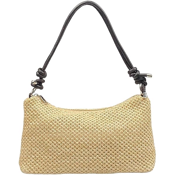 KUANG! Semicircle Woven Straw Shoulder Bag For Women - Handmade With Detachable Chain & Canvas Strap, Summer Beach Purse