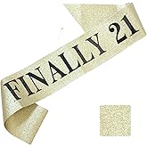 Luwigs Finally 21 Birthday Sash with Glitter Gold Sash with Black Foil 21st Birthday Decoration Sash for Men and Women Bday Party Favors Supplies (Gold)