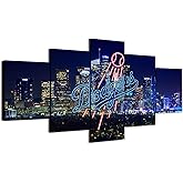 Los Angeles California Photography Poster With Neon effect Dodgers Sign (5-Panel Framed Canvas Printing Full Size: 60x100cm) Home Decor Man Cave Wall Art