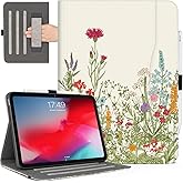 iPad Air 13 inch Case (M3/M2) 2025/2024, iPad Pro 12.9 inch 6th/5th/4th/3rd Generation Folie Case with Pencil Holder Multi-Angle Adjustable Stand Shockproof Pocket/Hand Strap/Auto Wake Sleep, Flowers