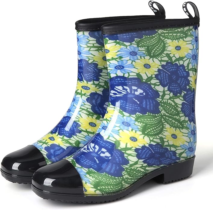 Camfosy Damen Regenstiefel Wasserdicht Gummistiefel mit Absatz Drucken