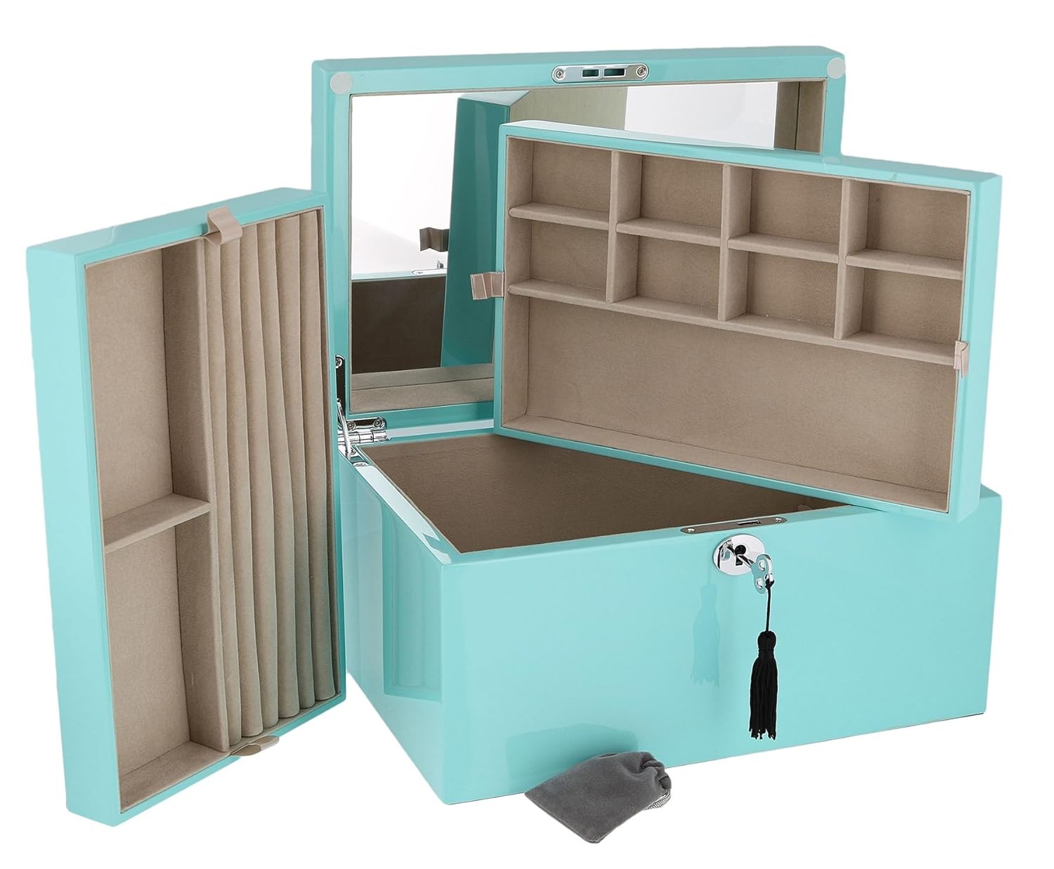 Aevitas Large Size Tiffany Blue High Lacquer Jewelry Box Luxury Lining