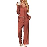 Kikibell Womens Pajamas Sets Button Down Lounge Set 2 Piece Sleepwear Loungewear Long Sleeve Pjs with Pocket Fall Outfits