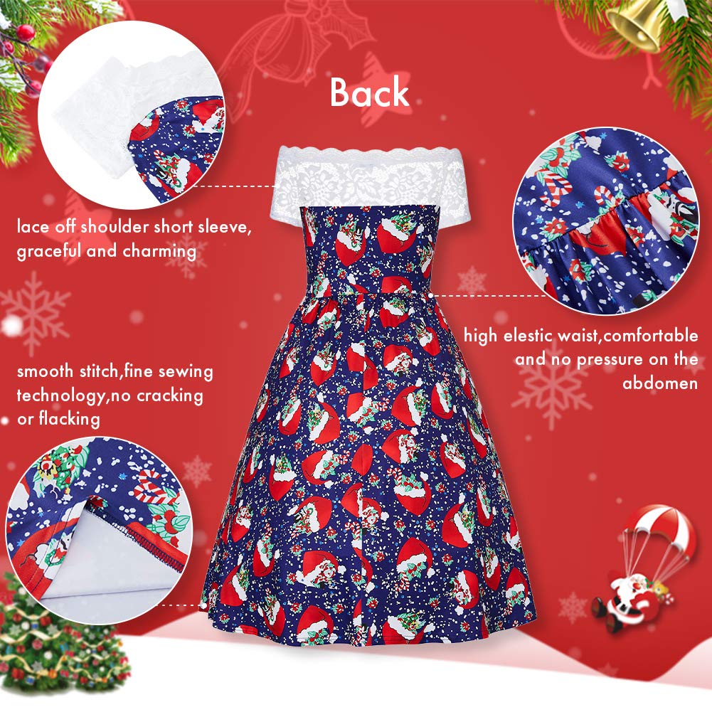 Elegant Christmas Dresses for Women Candy Cane Santa Hat Sexy Off Should Hollow Out Boat Neck Classy Princess Swing Dress Best Xmas Gift for Mother Friends Female Maroon (Xmas Cherry,XXXL)