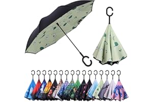 Wxjiahetai Inverted Reverse Umbrella with C-shaped Handle Windproof Upside Down Umbrellas for Rain Double Layer Hands Free Umbrella for Women and Men