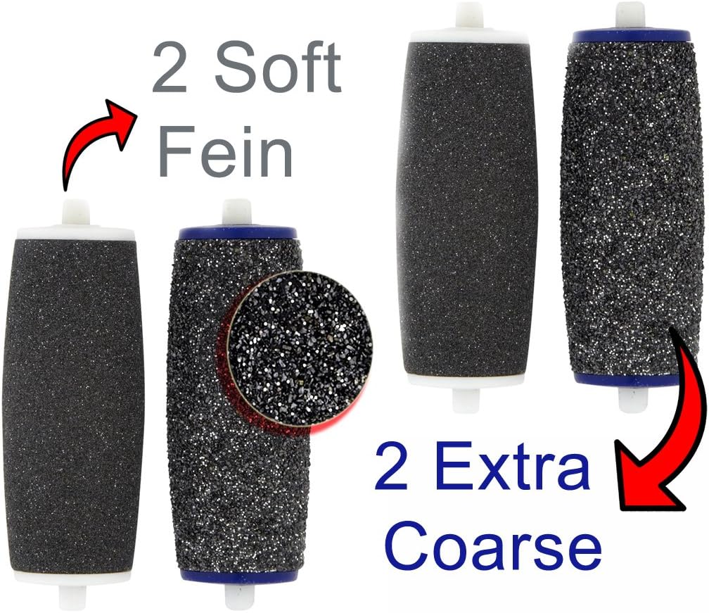 IMPROVED 2 Extra Coarse & 2 Regular Coarse Replacement Refill Roller for Amope Pedi Refills Electronic Perfect Foot File