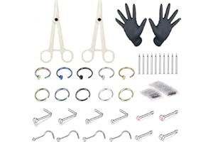 Jconly 46Pcs Ear Nose Lip Piercing Kit - 20G 18G Professional Colorful for 316L Steel Needles Clamps…
