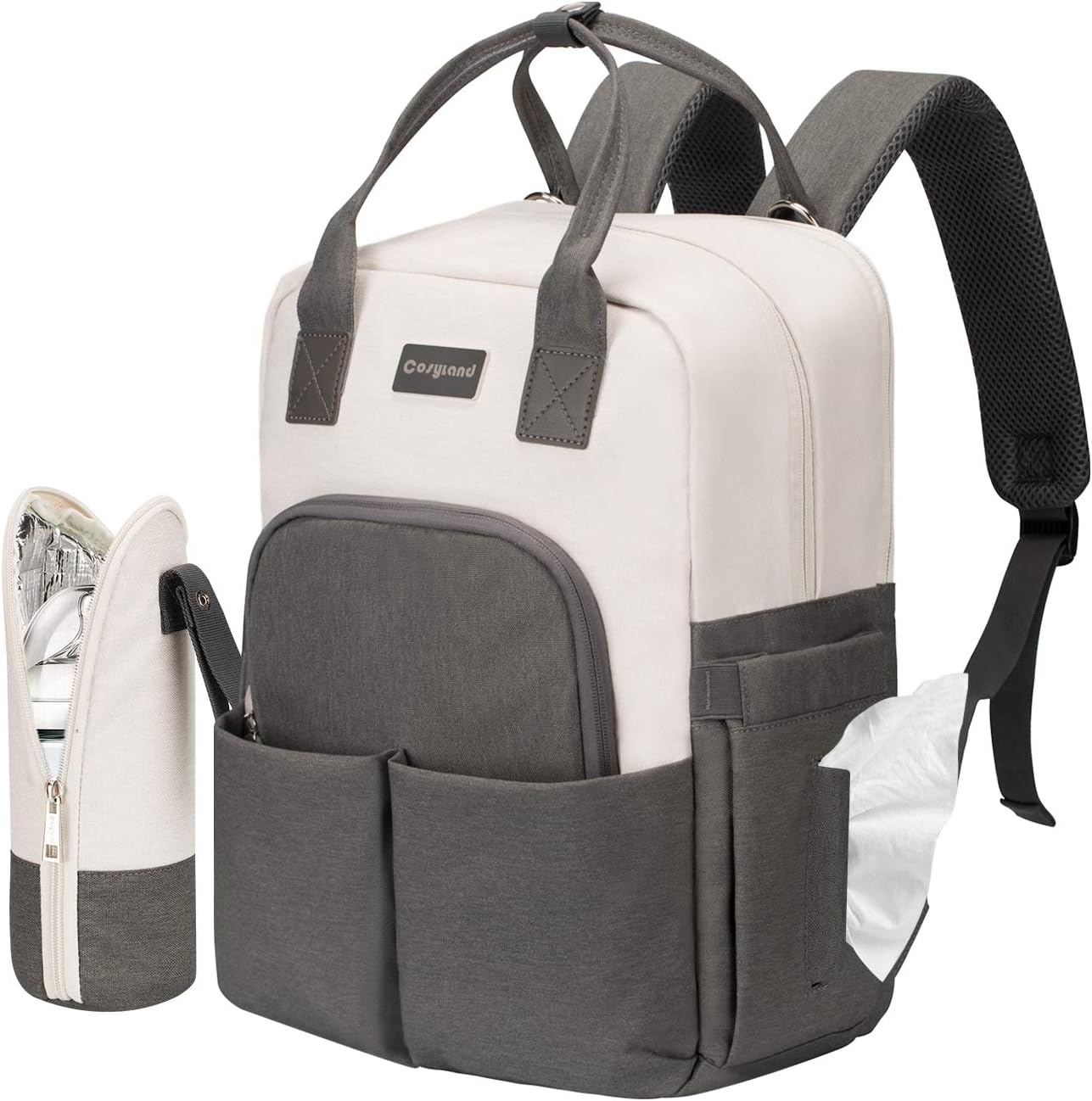 Unisex Nappy Travel Maternity Tote Baby Bag Multi-Pockets Large Capacity with Insulated Pocket Stroller Straps with Side Tissue and Back Pocket COSYLAND Diaper Bag Backpack with Laptop Pocket