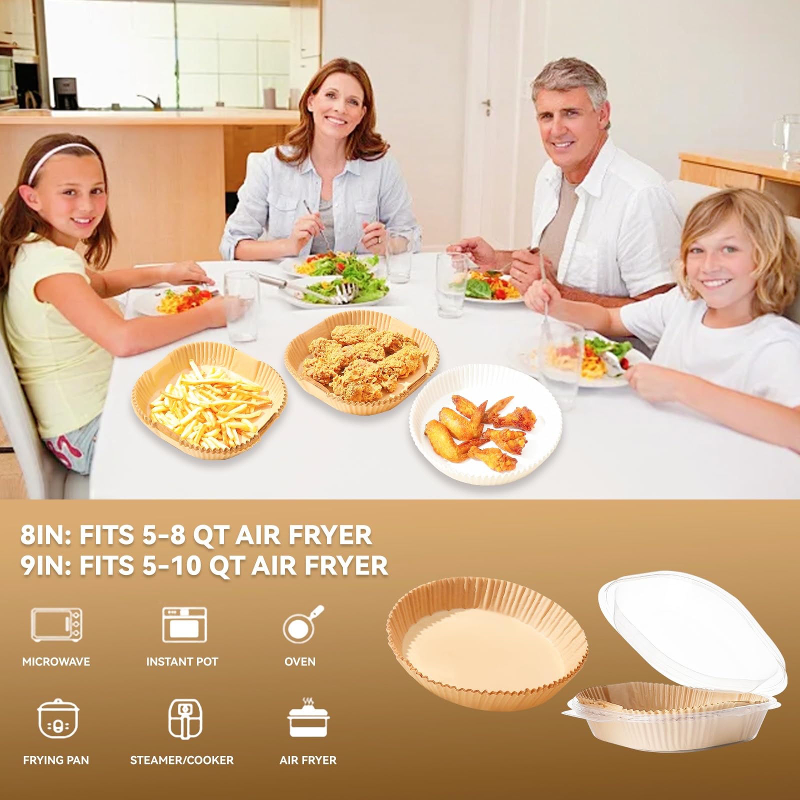 Air Fryer Liners Disposable, Parchment Paper for Baking 9inch Round, 125pcs Non-Stick Parchment Sheets for Air Fryer Basket, Microwave, Oil-proof and Water-proof for Easy Cleanup