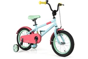 BABY JOY Kids Bike, 12 14 16 18 Inch Sport Style Children's Bicycle with Vivid Color, Training Wheels, Adjustable Handlebar &