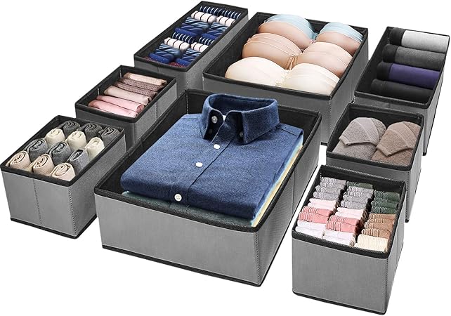 Puricon 8stuck Aufbewahrungsbox Stoffbox Stoff Set Faltbox Fur Schubladen Schrank Tische Ordnungssystem Faltbar Unterwasche Socken Schals Krawatten Organizer Drawer Divider Cubes Container Grau Amazon De Kuche Haushalt