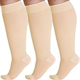 (3 Pairs) Opaque Compression Socks for Women and Men 20-30mmHg - Knee High Graduated Compression Stockings for Swelling, Edema, Sclerotherapy, Diabetic - Beige, Small - A501BE1-3